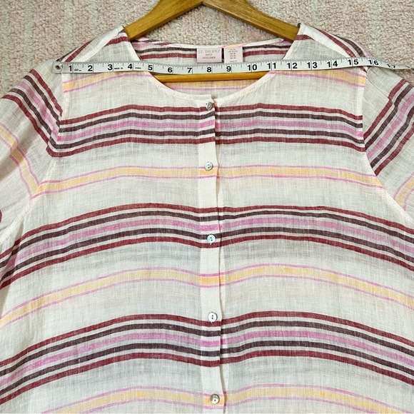 St Tropez West Linen Button-Up Tunic Blouse Top Roll Tab Sleeves XL Resortwear - Picture 6 of 15